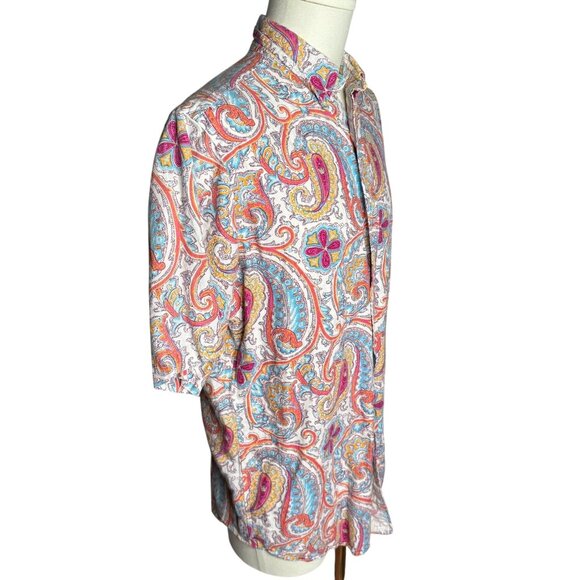 Daniel Cremieux Button Down Linen Shirt M White Tailored Fit Paisley - Picture 3 of 6